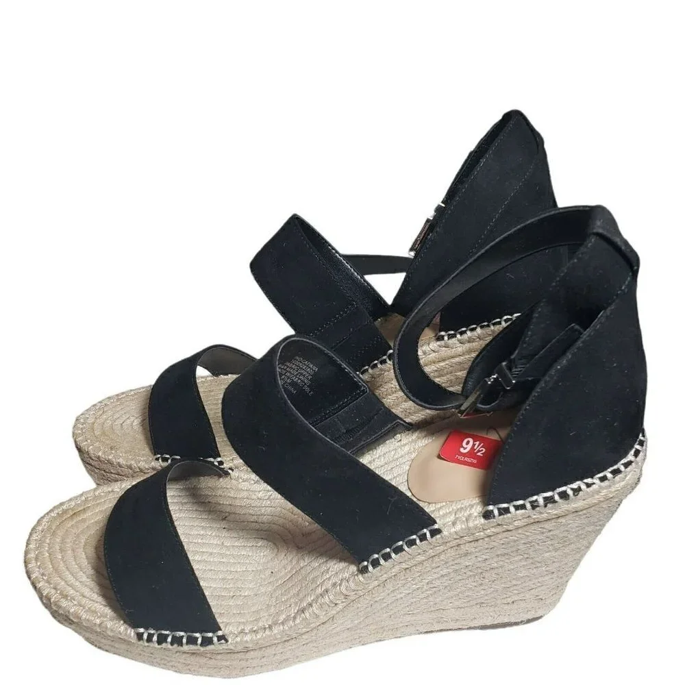 INC Womens Black Open Toe Wedge Ankle Strap Espadrille Platform Sandals Size 9.5